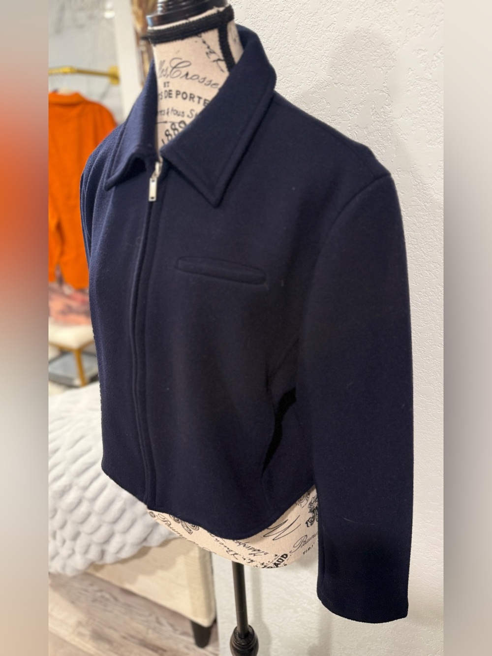OGL Navy Cropped Zip Front Jacket Size Small | Minimalist Collared Jacket | - Picture 3 of 9